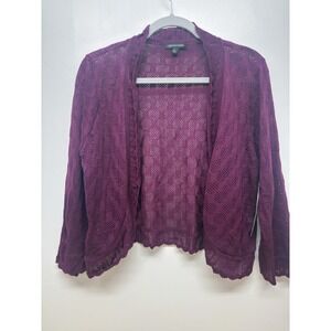 Notations Womens Cardigan‎ Sweater Large Purple Eyelet Open Front Long Sleeve #2